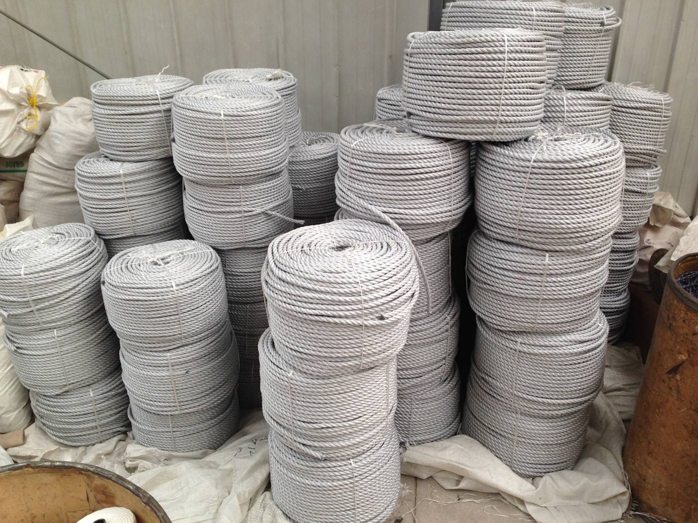 Grey double-braided nylon rope skeins, bulk supply